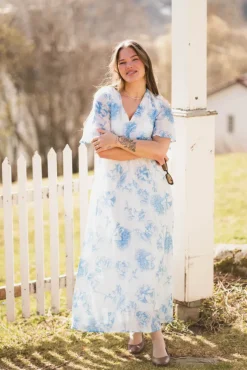Evangelia 2/4 Dress M Blue Flower