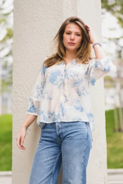 Evangelia 3/4 Top M Blue Flower