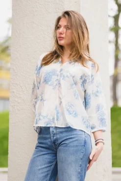 Evangelia 3/4 Top M Blue Flower