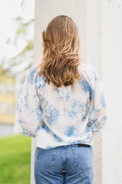 Evangelia 3/4 Top M Blue Flower