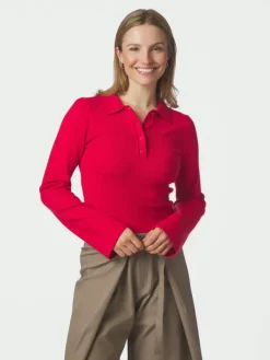 Fannya LS Solid Knit Polo Red