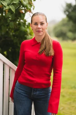 Fannya LS Solid Knit Polo Red