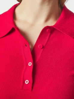 Fannya LS Solid Knit Polo Red