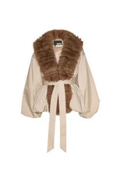 Faux Fur Collar Jacket Cement