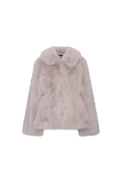 Faux Fur Flared Jacket Alloy Light Gray