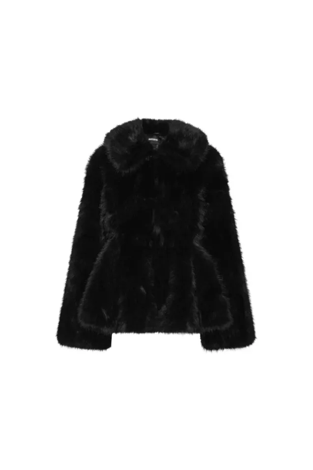 Faux Fur Flared Jacket Black
