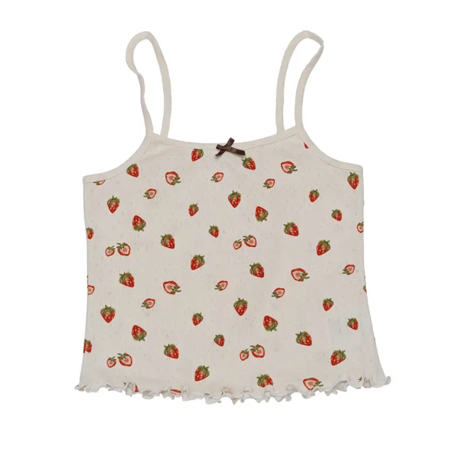 Fei Pointelle Top Strawberry Garden White
