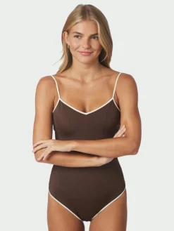 Felice Solid Contrast Swimsuit Dark Brown/Creme
