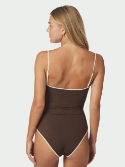 Felice Solid Contrast Swimsuit Dark Brown/Creme