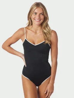 Felice Solid Contrast Swimsuit Black/White