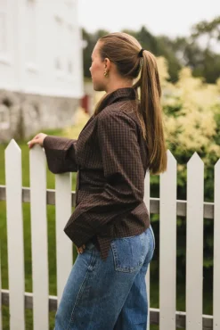 Fenli Small Check Shirt Aubergine