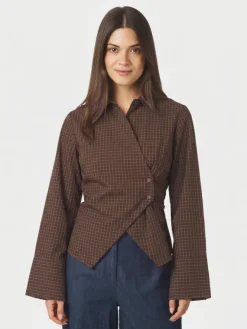 Fenli Small Check Shirt Aubergine