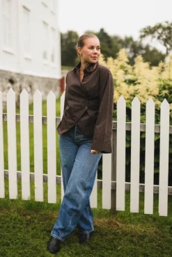 Fenli Small Check Shirt Aubergine