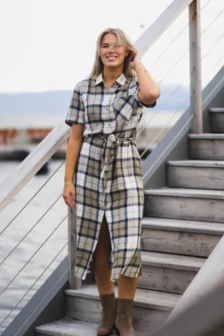 Fern Dress Navy Tartan