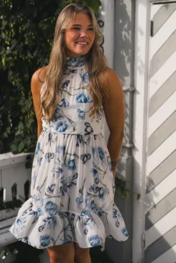 Fern Halterneck Ruffled Mini Dress Tulip Blue