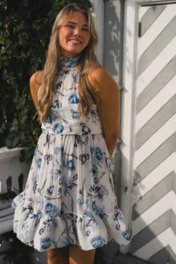 Fern Halterneck Ruffled Mini Dress Tulip Blue