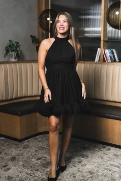 Fern Halterneck Ruffled Mini Dress Black