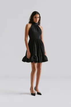 Fern Halterneck Ruffled Mini Dress Black