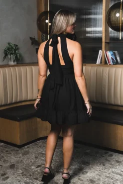 Fern Halterneck Ruffled Mini Dress Black