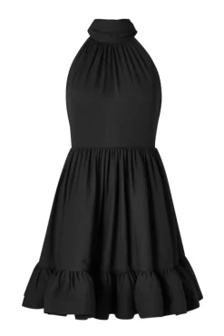 Fern Halterneck Ruffled Mini Dress Black