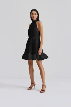 Fern Halterneck Ruffled Mini Dress Black