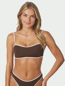 Fia Solid Contrast Bikini Top Dark Brown/Creme