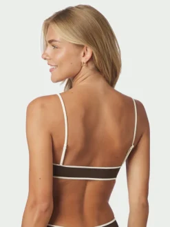 Fia Solid Contrast Bikini Top Dark Brown/Creme