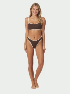 Fia Solid Contrast Bikini Top Dark Brown/Creme