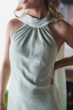Fiona Pattern Satin Dress Light Green