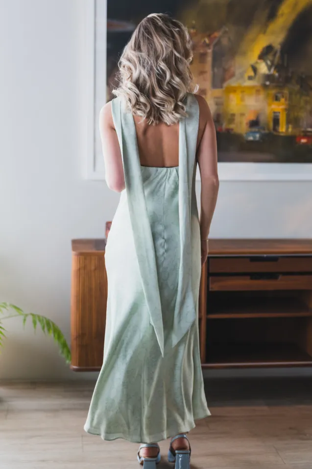Fiona Pattern Satin Dress Light Green