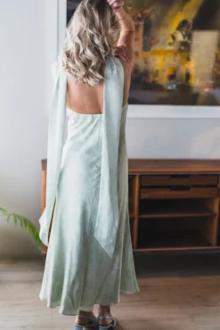 Fiona Pattern Satin Dress Light Green