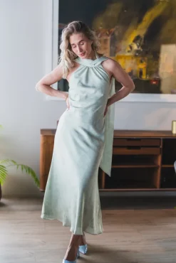 Fiona Pattern Satin Dress Light Green