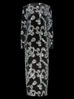Florana LS Long Dress Black Silver Sequins
