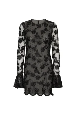 Flower Mesh LS Mini Dress Black