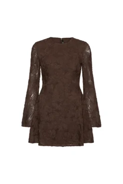 Flower Mesh LS Mini Dress Mole