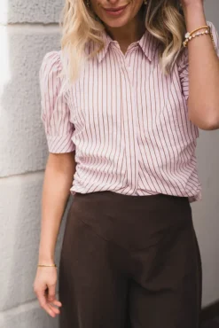 Frannie Structure Stripe Shirt Light Pink