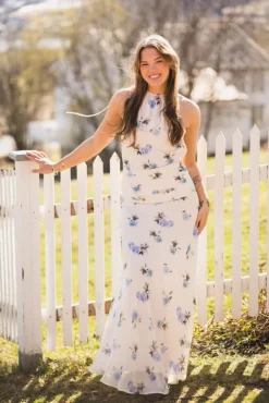 Gabina Faded Flower Dress Light Blue Floral