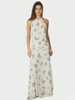 Gabina Faded Flower Dress Light Blue Floral