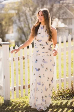 Gabina Faded Flower Dress Light Blue Floral