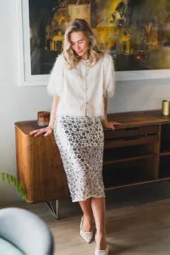 Gilla Flower Sequins Skirt Creme