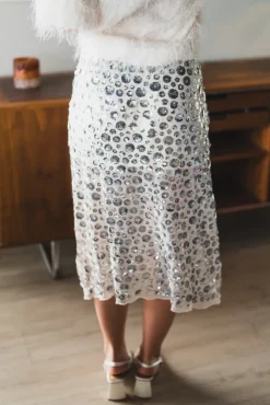 Gilla Flower Sequins Skirt Creme