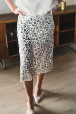 Gilla Flower Sequins Skirt Creme