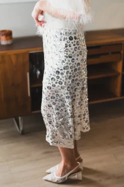 Gilla Flower Sequins Skirt Creme
