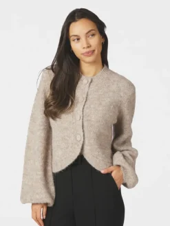 Gio Fluffy Knit Cardigan Beige Melange