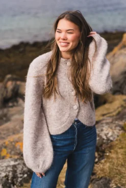 Gio Fluffy Knit Cardigan Beige Melange