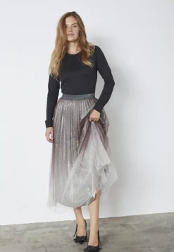 Glitter Plisse Skirt Dark Brown