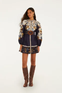 Golden Nature Navy Blue Mini Dress