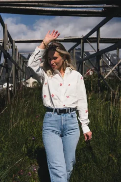 Gudrun Nora Shirt EMB Bright White/Tea Rose Flower