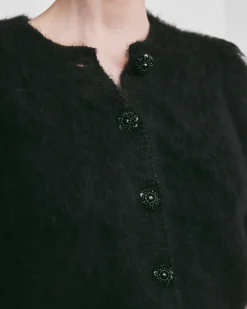 Hairy Knit Puffed Jacket Black