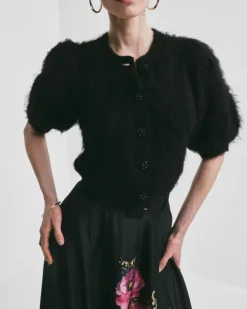 Hairy Knit Puffed Jacket Black